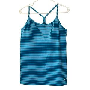 Nike Dri-Fit Tank Top Women XL Blue Gray Slim Fit Racerback Stretch Athletic Top